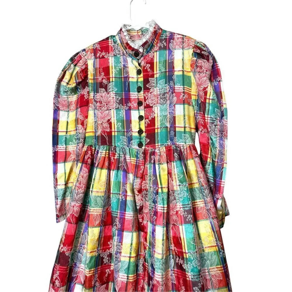 Vintage‎ Sarah Hent Girls Flower Print Maxi Dress Prairie Cottagecore